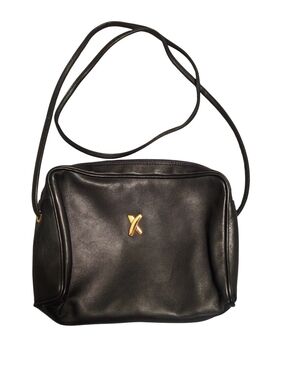 Paloma Picasso Black Leather Handbag Purse Made In Italy